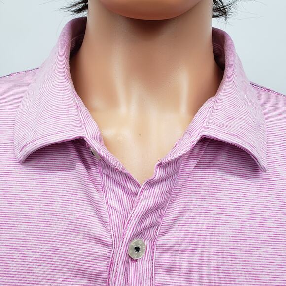 FootJoy Lisle Space Dye Microstripe Polo Shirt Men 2XL XXL Pink Club Logo - Picture 4 of 13